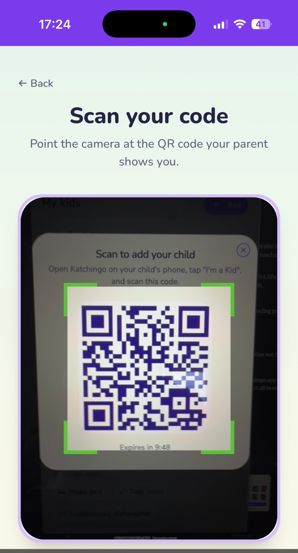 QR code onboarding for kids